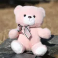 Orsacchiotto di peluche rosa con fiocco, grazioso peluche imbottito per regalo di compleanno. - Orso con fiocco - Rosa