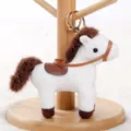 Cute white plush horse keychain pony bag pendant fluffy toy with metal ring accessory - Junyang Rein Pony / White