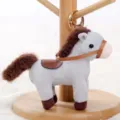 Cute plush horse keychain, fluffy grey pony bag charm with brown saddle and rein for bags. - Junyang Rein Pony / Gray