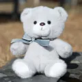 Orsacchiotto di peluche grigio con fiocco a righe blu, morbido animale imbottito da 8 pollici regalo. - Orso con papillon - Grigio