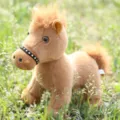 Cute brown plush toy pony with studded bridle, soft stuffed animal doll for kids and gifts. - Approx. 20cm / Jointed Pony - Light Brown