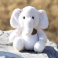 Peluche elefante bianco morbido animale farcito con fermaglio per capelli rosa e ciondolo - Elefante con etichetta - beige