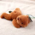 Cute brown plush toy with soft fluffy texture, lying flat design for cozy room decor gift. - Lying Brown Bear