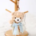Cute plush teddy bear keychain with big bow, soft fluffy animal doll bag pendant for women girls - Bella Bear Pendant - Light Brown - Blue
