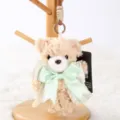 Plush teddy bear keychain cute bag pendant with bow tie fluffy doll accessory for women girls - Bella Bear Pendant - Light Brown - Green