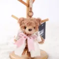 Cute brown plush teddy bear keychain with big pink bow bag charm fluffy animal doll pendant - Bear Bella Pendant - Brown & Pink