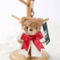 Cute plush teddy bear keychain with big bowknot, fluffy bag pendant and toy doll accessory. - Bear Bella Pendant - Brown & Red