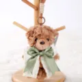 Cute plush teddy bear keychain with elegant bowknot pendant for cute bag decoration and keys. - Bear Bella Pendant - Brown & Green