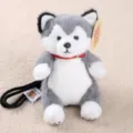 Cute husky plush toy bag pendant with red collar soft stuffed animal keychain for kids gifts - Hand Strap Sitting Siberian Husky