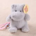 Cute grey plush hippo toy bag pendant soft stuffed animal doll keyring birthday gift for kids - Hand Strap Sitting Hippo