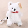 White plush bear doll bag pendant cute fluffy stuffed animal toy with red collar and tag. - Hand Strap Sitting West Highland Terrier
