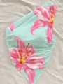 Détail haut asymétrique imprimé floral, tissu bleu clair avec grandes fleurs roses. - XS / Vert émeraude
