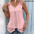 Rosa spitze ärmelloses fake zweiteiliges oberteil mit knopf, modische sommerkleidung. - S / Rosa