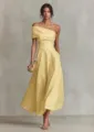 Robe midi élégante jaune asymétrique pour femme, design cintrée idéale pour soirées et fêtes. - S / Robes / Jaune