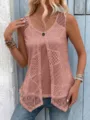 Rosa Spitze Fake-Zweiteiler ärmelloses Tanktop mit dekorativem Front-Knopf für den Sommer - S / Lotosrosa