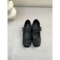 Black double strap Mary Jane flat shoes for women with cute toe bow and ankle buckle style. - 36 / Black