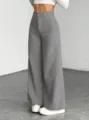 Grey high waist corduroy wide leg pants casual trousers for women autumn winter fashion. - S / Gray