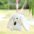 Simpatico portachiavi con coniglio in peluche bianco e corda rosa, perfetto ciondolo per borsa. - [Cinturino da polso] Coniglio di riso glutinoso profumato - Circa 12 cm/65 g