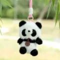 Simpatico portachiavi panda in peluche con cinturino rosa e piccolo ciondolo giocattolo. - Cinturino in peluche panda morbido - Circa 12 cm/65 g
