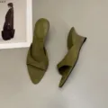 Green pointed-toe wedge sandals detail, chic French style summer mules for women. - 35 / Green