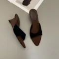 French style wedge mules sandals pointed toe summer casual footwear for women elegant design - 35 / Black