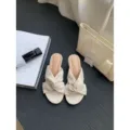 Femmes sandales plates compensées beige bride croisée bout ouvert chaussures été - 35 / Blanc Cassé