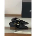Mules slingback negras tejidas con punta puntiaguda y cuña, calzado elegante de estilo francés. - 35 / Negro