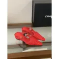 Mules rojas trenzadas de punta tacón bajo cuña zapatos elegantes para mujer estilo chic - 35 / Rojo