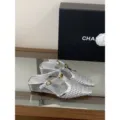 Mules mujer tacon cuña trenzado plateado sandalias punta T zapatos casuales moda - 35 / Plateado