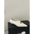 Zapatos de mujer blancos de punta con tacón bajo, estilo slip-on minimalista casual diario. - 35 / Blanco