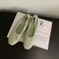 Bailarinas de ante verde claro para mujer con lazo elegante, zapatos planos retro. - Verde menta