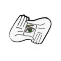 Creative enamel lapel pin featuring hands framing an eye design, stylish metal brooch accessory. - Creative Brooch Style(CC348)