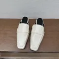 Mujeres mules planas puntera cuadrada blancas zapatos mocasines casual verano moda - 35 / Beige