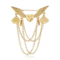 Gold angel wing heart brooch with multi-layer tassel chains detailed design fashion jewelry - Gold Style (CC925)