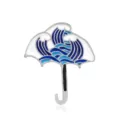 Enamel umbrella brooch with wave pattern, blue metal lapel pin, elegant accessory. - Wave Umbrella Shape (CC173)