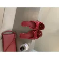 Red polka dot square toe kitten heel sandals with elegant bow, sexy open toe summer shoes. - 35 / Burgundy