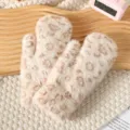 Fluffy Leopard Print Winter Warm Mittens Thickened Plush Women Cold Weather Gloves Cozy - Beige Leopard Print Mittens