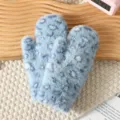 Cute blue leopard print plush mittens, thick and warm fleece lined winter cold weather gloves. - Blue Leopard Print Mittens