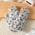 Winter warm plush leopard mittens for women, thick fuzzy cold-weather mittens new style - Grey Leopard Print Mittens