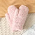 Close-up of cozy pink fluffy leopard print winter mittens detail, soft plush fabric texture. - Pink Leopard Print Mittens