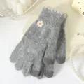 Guanti in maglia calda invernali da donna, guanti touchscreen spessi con grazioso fiore. - Piccolo Fiore Touchscreen Dita Separate / Grigio scuro