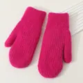 Thickened winter knitted mittens in bright pink, warm fleece-lined thermal outdoor gloves. - Rose Red