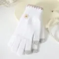 Winter warm knit touchscreen gloves for women, thick cute fleece split-finger gloves - Small Flower Touchscreen Split-Finger / White