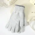 Knit touch screen gloves for women winter thick warm cute wool gloves close up detail - Small Flower Touchscreen Split-Finger / Light Gray