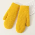 Winter thick warm knitted mittens, bright yellow color detail, soft thermal gloves. - Yellow