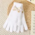 Women winter warm knit gloves cute bow fuzzy white mitten soft cozy daily cold weather gear - White Bowknot Solid Color Full Finger Gloves