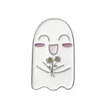 Cute white ghost enamel pin holding lovely flowers, funny cartoon brooch for backpacks and clothes. - Ghost With Flowers (CC326)