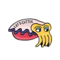 Cute cartoon cuttlefish enamel pin badge, funny animal brooch accessory for clothes. - Pink White (CC324)