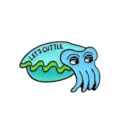 Cute Cartoon Cuttlefish Enamel Pin Blue Big Eyes Marine Animal Brooch Badge Accessory - Blue Green (CC323)