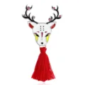 Chinese style enamel pin featuring a deer mask design with a vibrant red fabric tassel. - Animal Mask Style With Tassel (CC060)